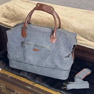 Stylish Gray and Brown Canvas Weekend Overnight Travel Carry On Duffle Tote